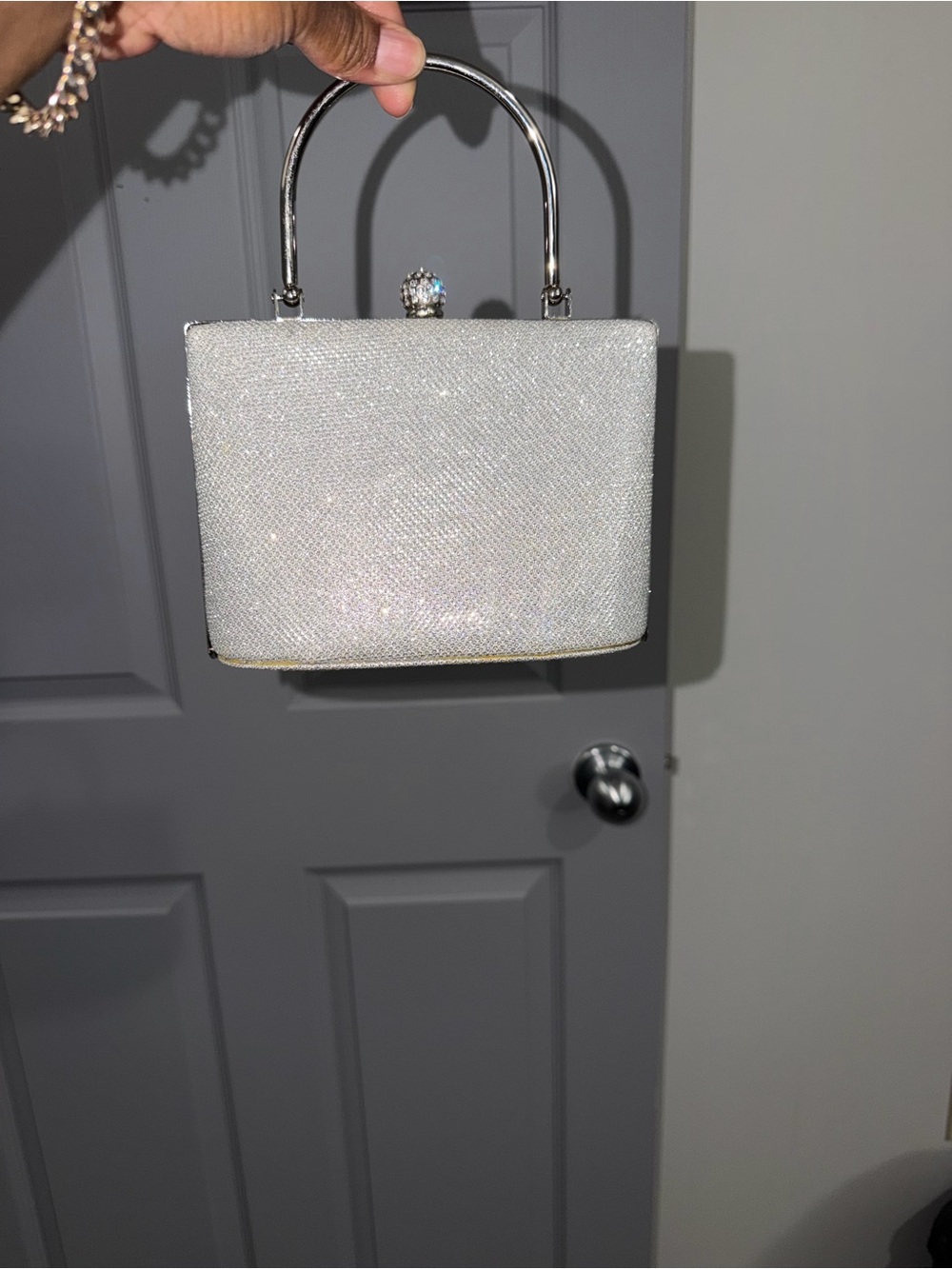Elegant Sparkle Box Clutch Handbag in Silver